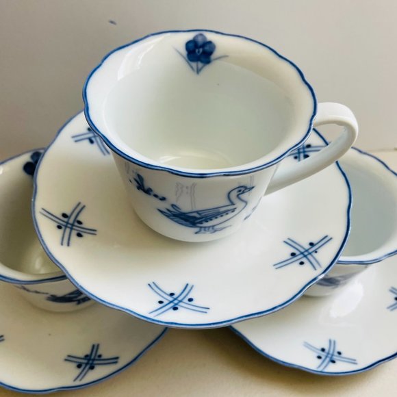 Vintage Cordon Blue Porcelain Blue Goose Demitasse Cup Saucer Set of 3 - Picture 4 of 9